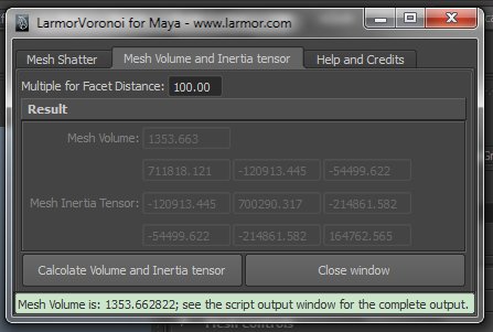 Mesh Volume and Inertia tensor window